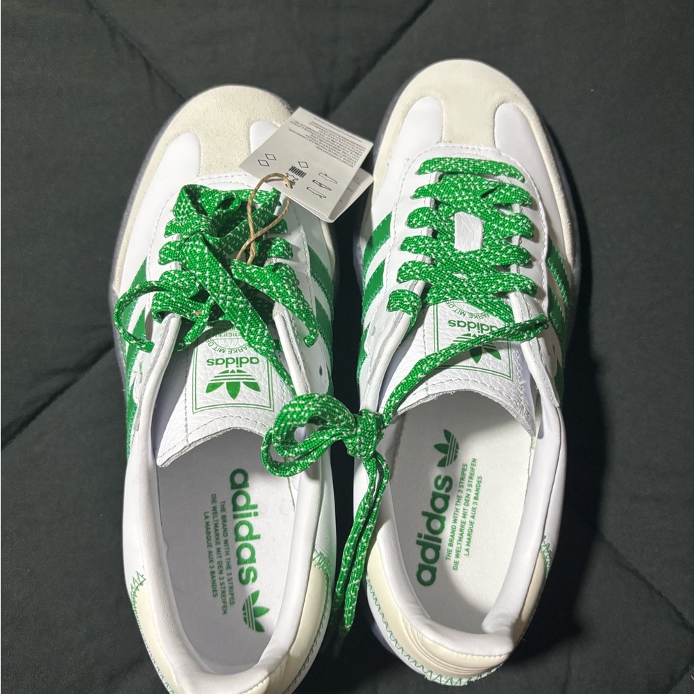 Adidas Kids' Green and White Sneakers